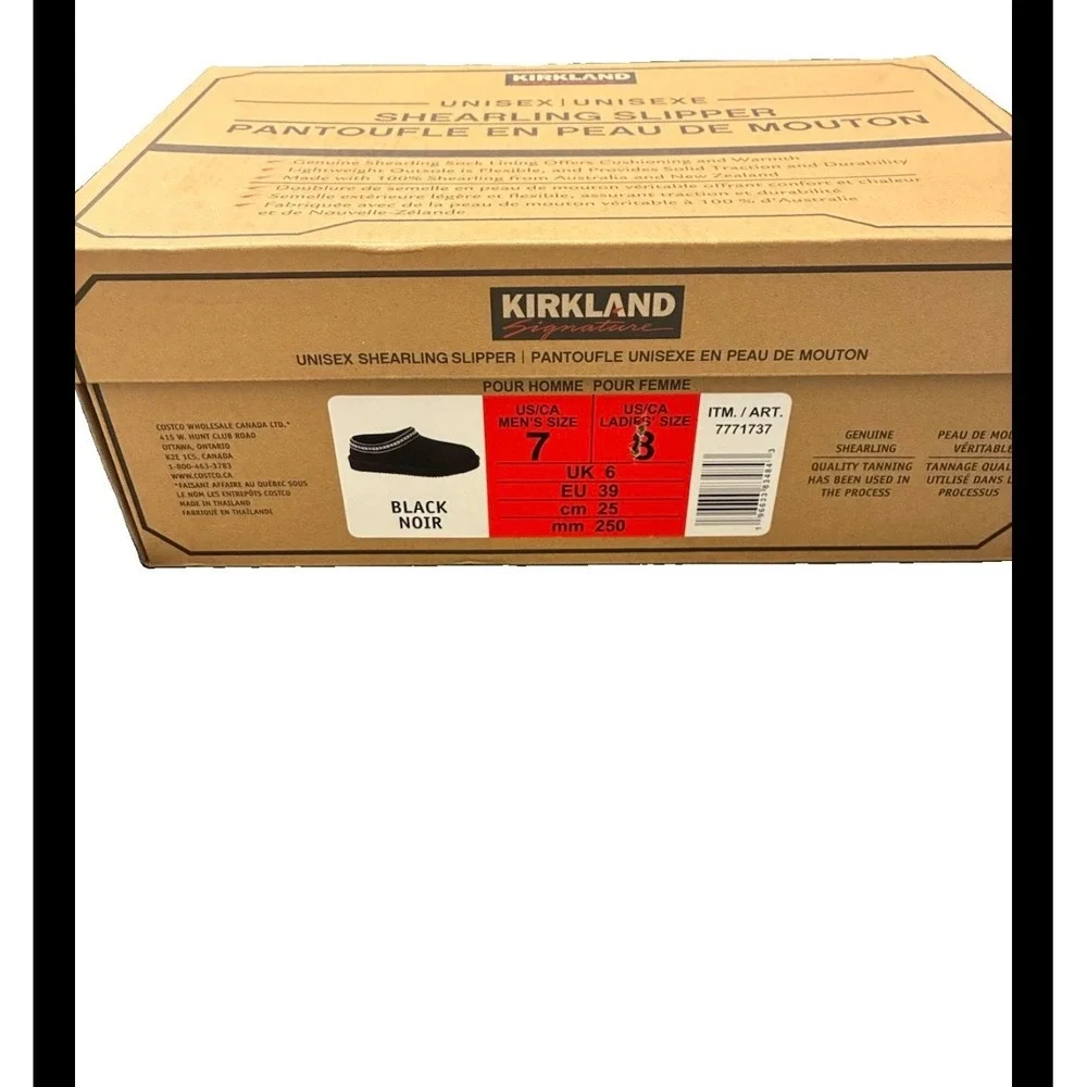 Kirkland Signature Unisex Shearling Slipper Black Suede 7771737 Mens 7 Womens 8
